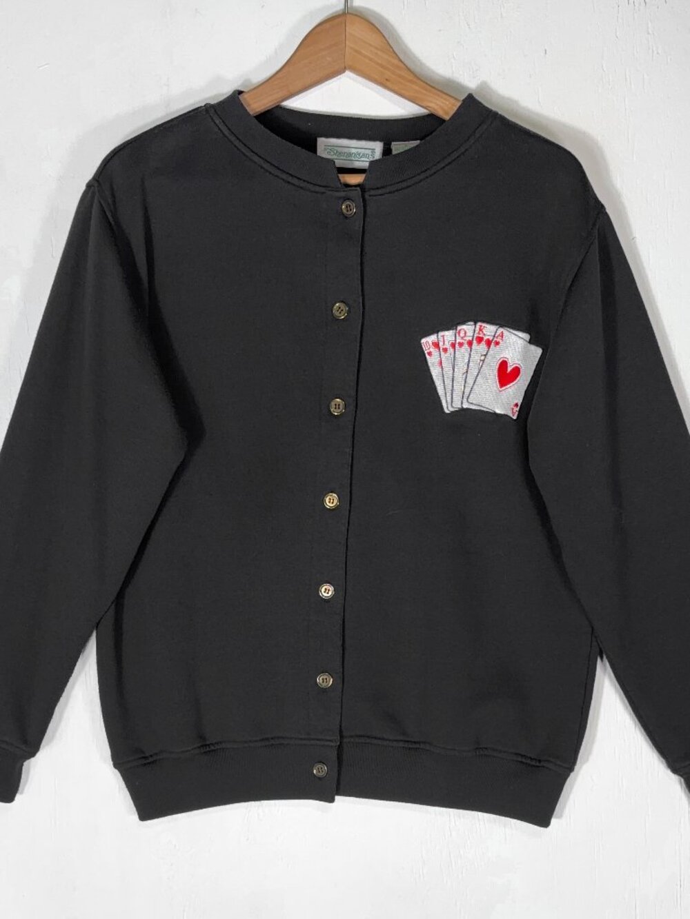 VTG 90s Shenanigans Button Sweatshirt Womens S Cardigan Poker Cards Grandmacore